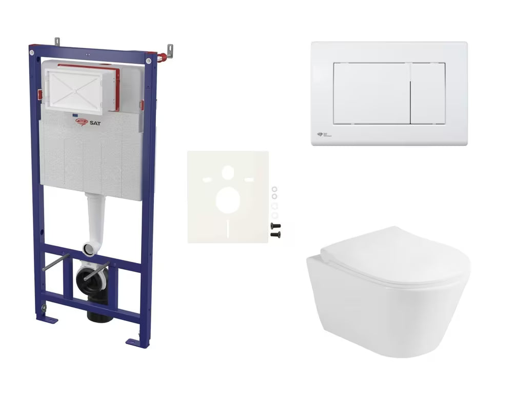 Viseči WC set Glacera Ava z izplakovalnikom SAT, tipko za splakovanje in duroplastnim sedežem WC školjka