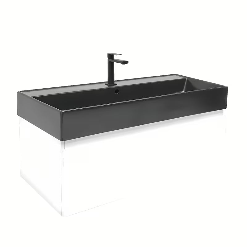 Viseča kopalniška omarica s keramičnim umivalnikom SAT B-Way v beli sijajni izvedbi, 99x30x45 cm.
