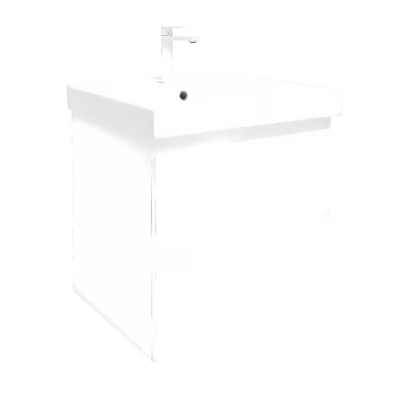 Viseča kopalniška omarica s keramičnim umivalnikom SAT B-Way 1 v beli sijajni barvi, 59x50x45 cm.