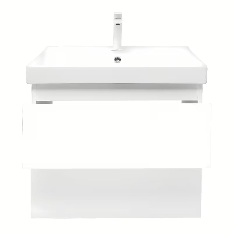 Viseča kopalniška omarica s keramičnim umivalnikom SAT B-Way 1 v beli sijajni barvi, 59x50x45 cm.