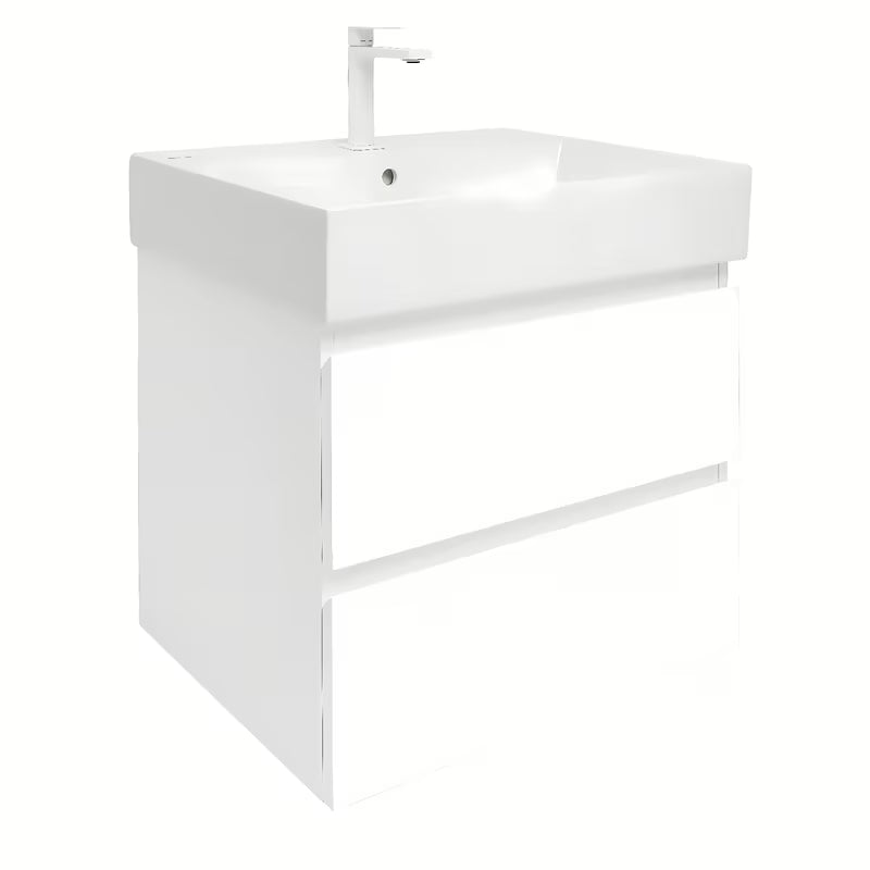 Viseča kopalniška omarica SAT B-Way 1 s keramičnim umivalnikom v beli sijajni izvedbi 59x50x45 cm.