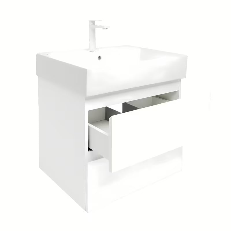 Viseča kopalniška omarica SAT B-Way 1 s keramičnim umivalnikom v beli sijajni izvedbi 59x50x45 cm.