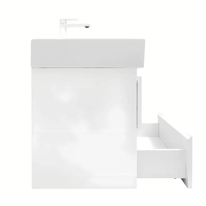 Viseča kopalniška omarica SAT B-Way 1 s keramičnim umivalnikom v beli sijajni izvedbi 59x50x45 cm.
