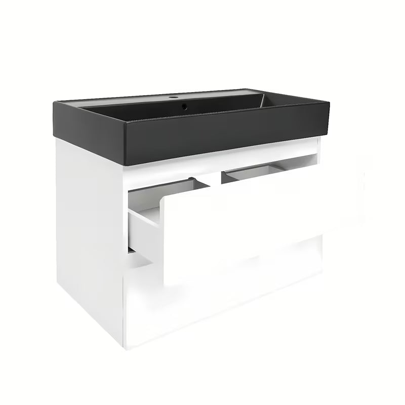 Viseča kopalniška omarica s keramičnim umivalnikom SAT B-Way 1 v beli sijajni barvi, 79x50x45 cm.