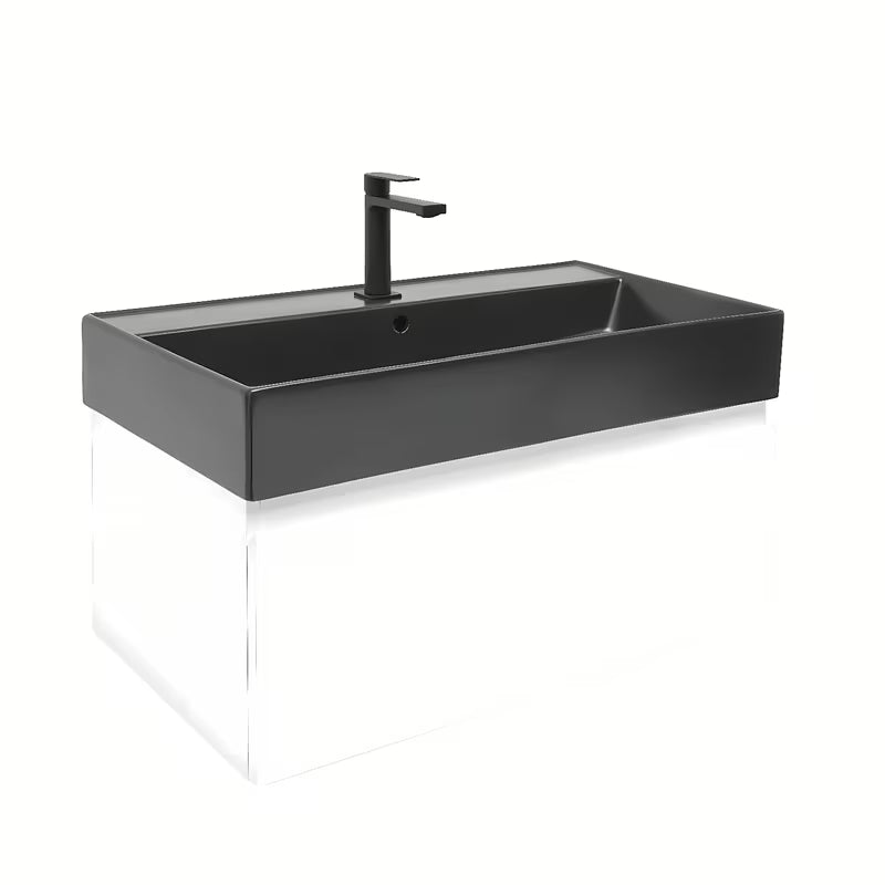 Viseča kopalniška omarica s keramičnim umivalnikom SAT B-Way 1 v beli sijajni izvedbi, 79x45x30 cm.
