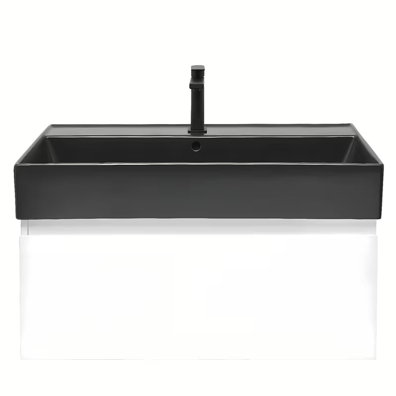 Viseča kopalniška omarica s keramičnim umivalnikom SAT B-Way 1 v beli sijajni izvedbi, 79x45x30 cm.