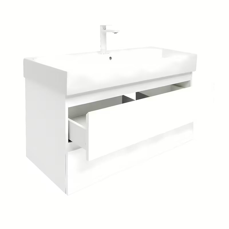 Viseča kopalniška omarica SAT B-Way 1 s keramičkim umivaonikom u bijeloj boji sa sjajnom završnom obradom.