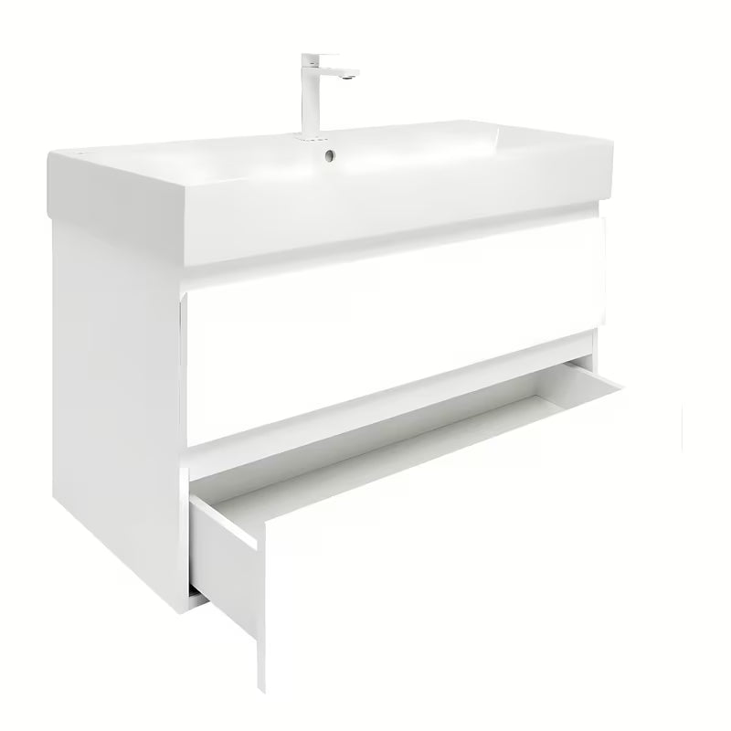 Viseča kopalniška omarica SAT B-Way 1 s keramičkim umivaonikom u bijeloj boji sa sjajnom završnom obradom.