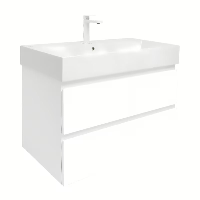 Viseča ormarić s keramičkim umivaonikom SAT B-Way 1 u sjajnoj bijeloj boji s dvije ladice.