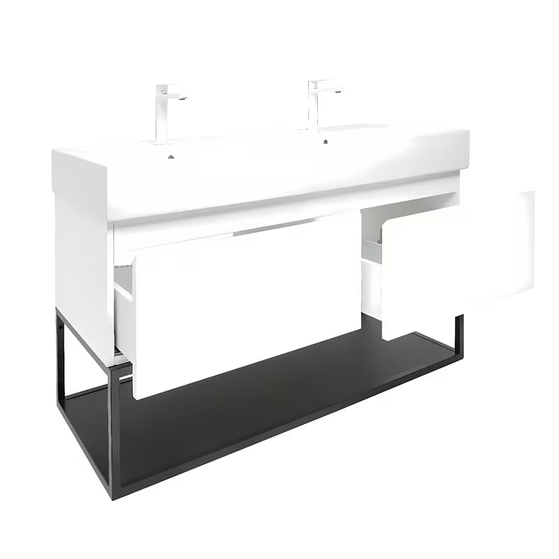 Viseča omarica SAT B-Way s z dvojnim umivalnikom v beli sijajni izvedbi 119x45x30 cm