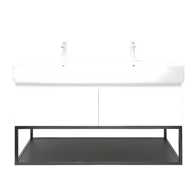 Viseča omarica SAT B-Way s z dvojnim umivalnikom v beli sijajni izvedbi 119x45x30 cm