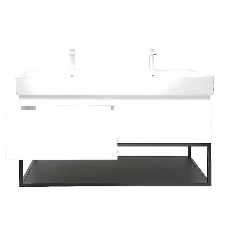 Viseča omarica SAT B-Way s z dvojnim umivalnikom v beli sijajni izvedbi 119x45x30 cm