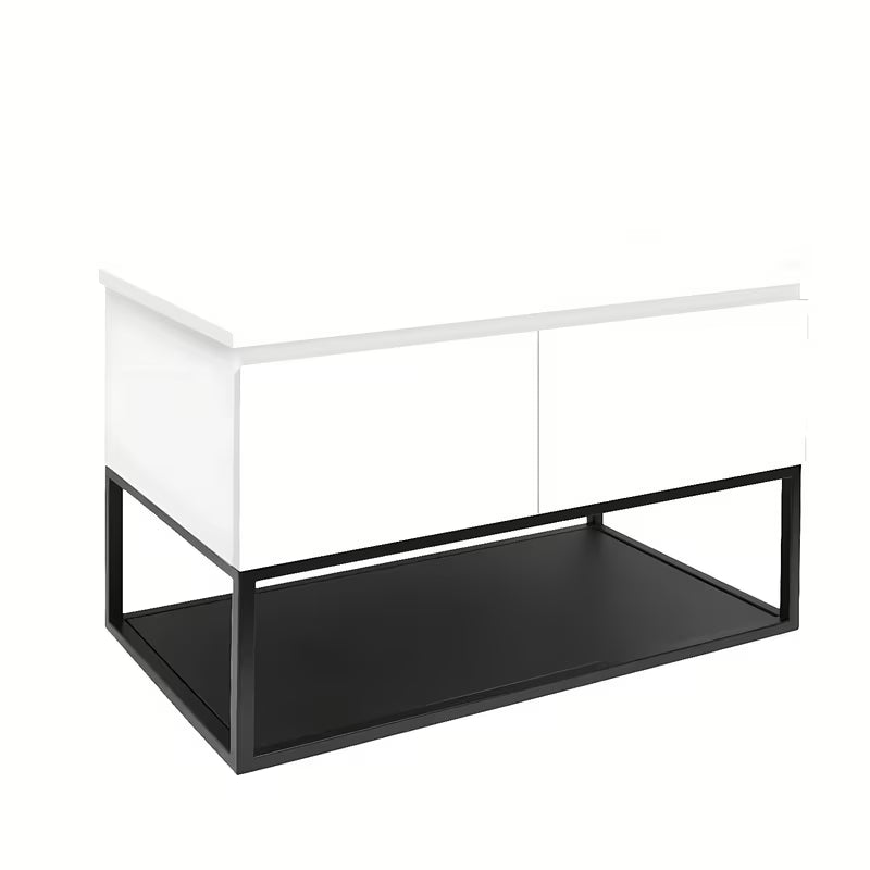 Viseča kopalniška omarica SAT B-Way u bijelom sjaju s pokrivno ploščo i crnim metalnim okvirom