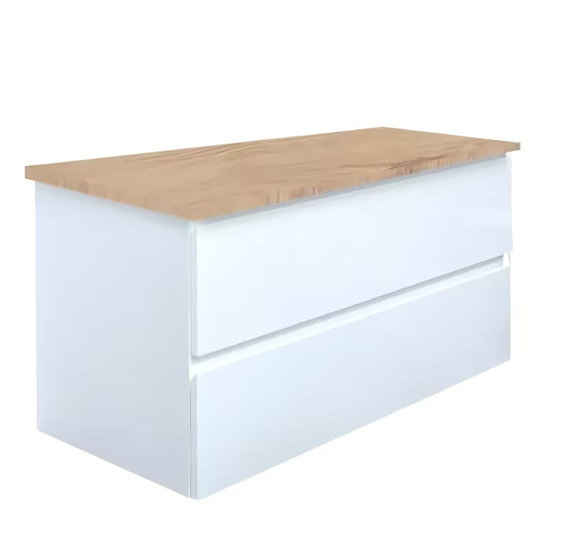 Viseča kopalniška omarica SAT B-Way u sjajno bijeloj boji s pokrivno ploščo u dekoru hrasta