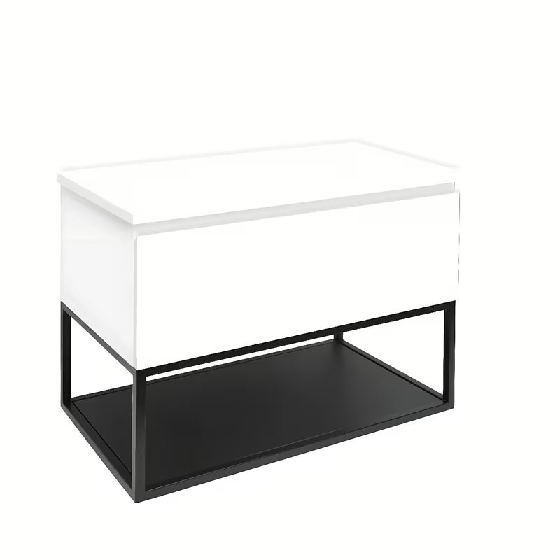 Viseča kopalniška omarica SAT B-Way s pokrovnom pločom u bijelom sjaju i crnim metalnim okvirom.