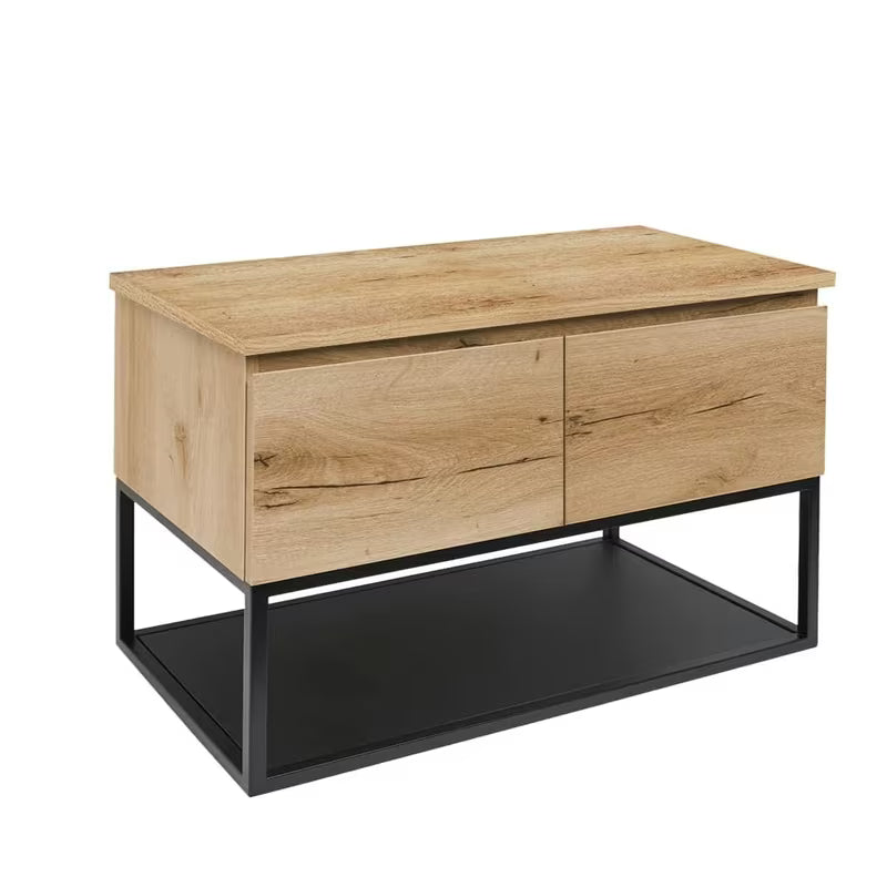 Viseča kopalniška omarica SAT B-Way s pokrovnom pločom u dekoru hrasta i crnim metalnim okvirom