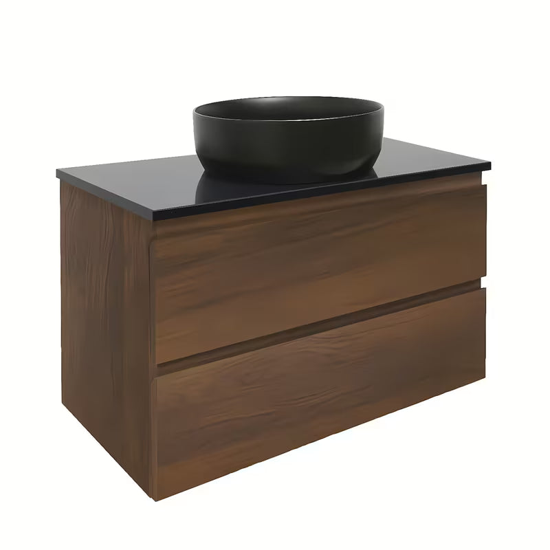 Viseča kopalniška omarica SAT B-Way u dekoru oraha s pokrivno ploščo od prirodnog kamena