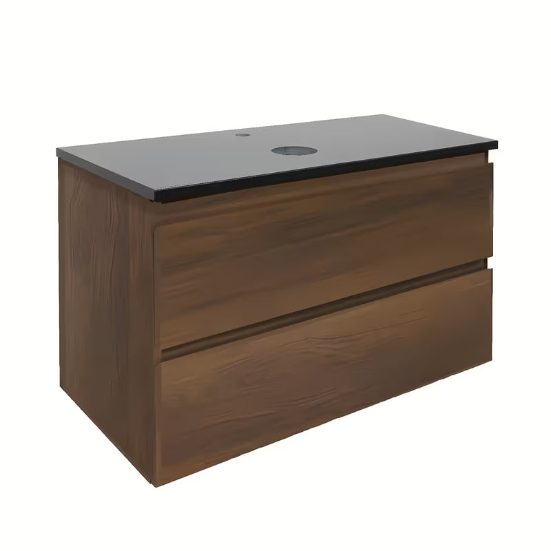 Viseča kopalniška omarica SAT B-Way u dekoru oraha s pokrivno ploščo od prirodnog kamena