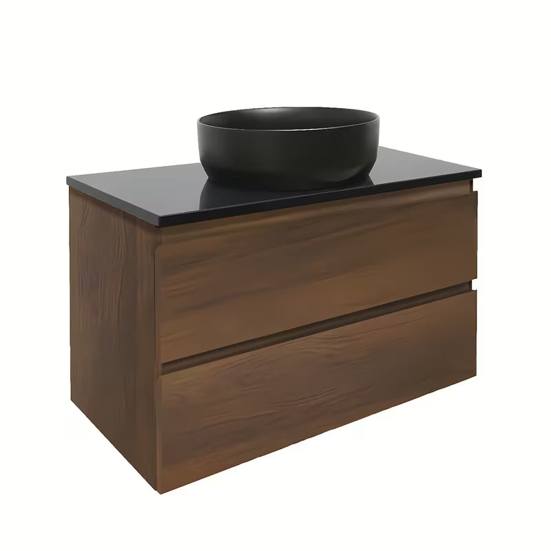 Viseča kopalniška omarica SAT B-Way u dekoru oraha s pokrivno ploščo Naturel Gobi black sjaj