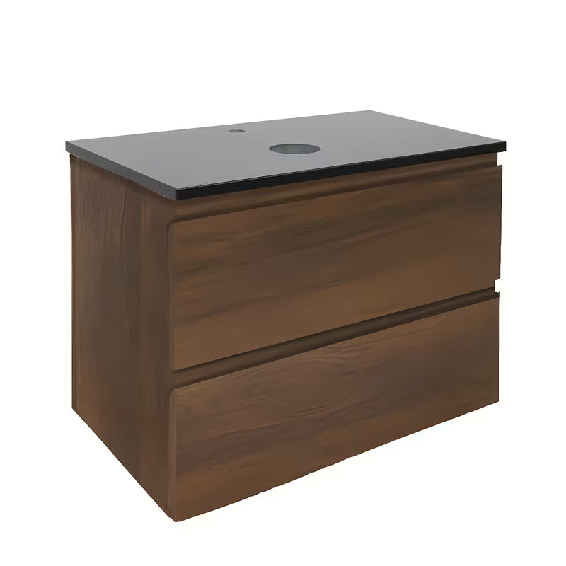 Viseča kopalniška omarica SAT B-Way u dekoru oraha s pokrivno ploščo Naturel Gobi black sjaj