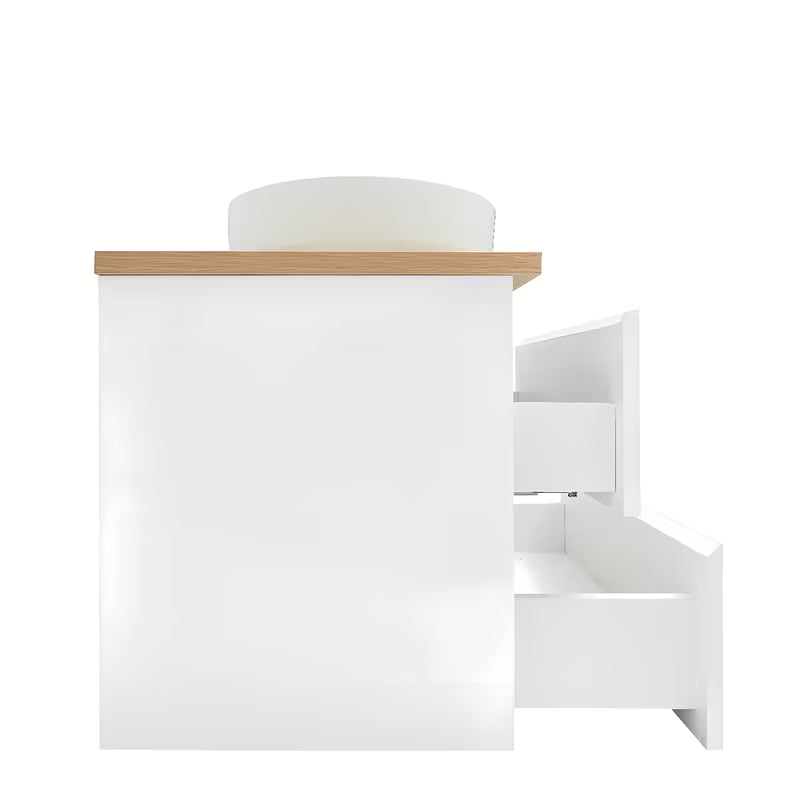 Viseča ormarić s umivaonicima SAT B-Way u sjajno bijeloj boji s pokrivno ploščo u dekoru hrasta