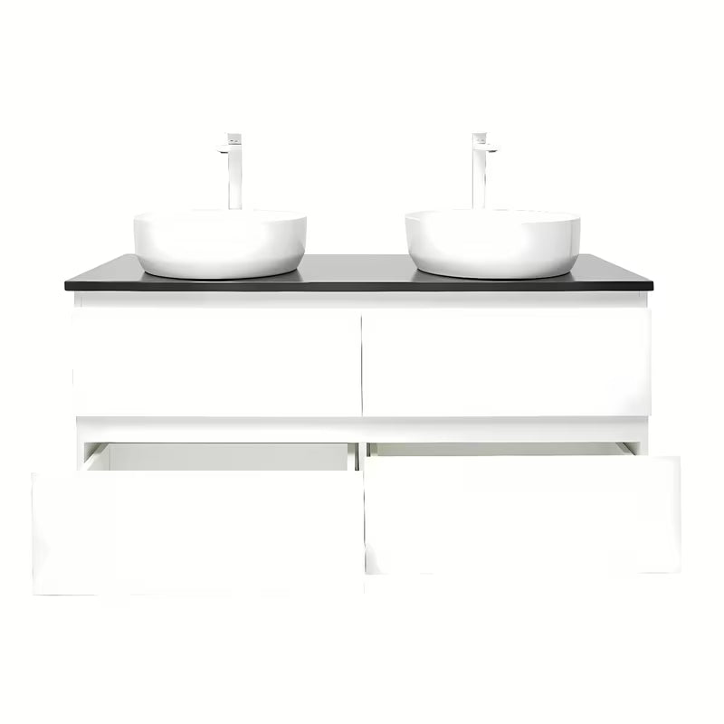 Viseča kopalniška omarica s umivaonicima SAT B-Way u sjajno bijeloj boji s pločom od umjetnog kamena