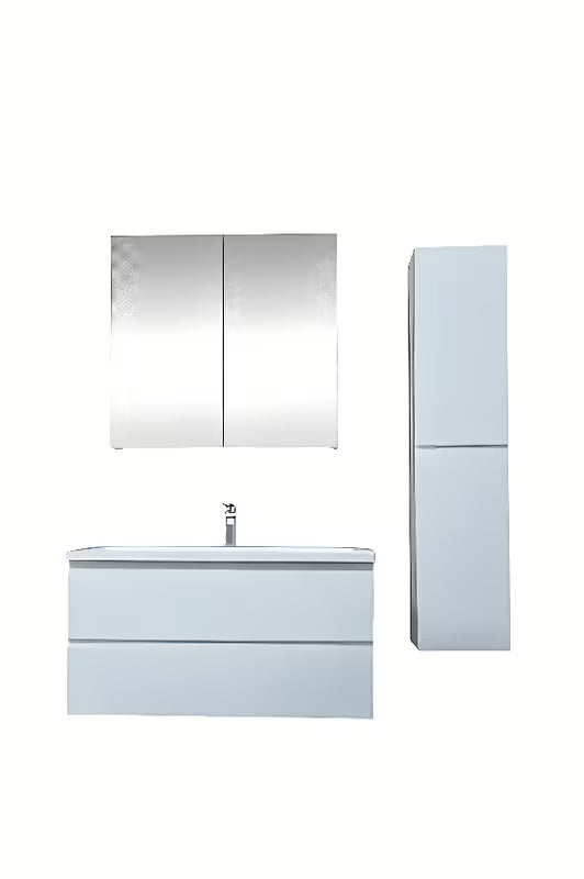 Viseča kopalniška omarica SAT B-Way s umivaonikom od lijevanog mramora u bijelom sjaju sa zrcalom