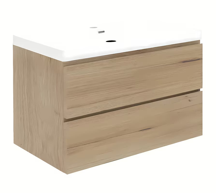 Viseča kopalniška omarica s keramičkim umivaonikom SAT B-Way u dekoru hrasta 99x45x50 cm