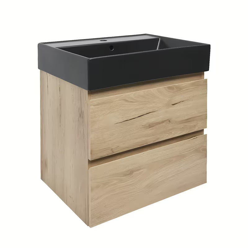 Viseča kopalniška omarica SAT B-Way u dekoru hrasta z umivalnikom i s dvije ladice