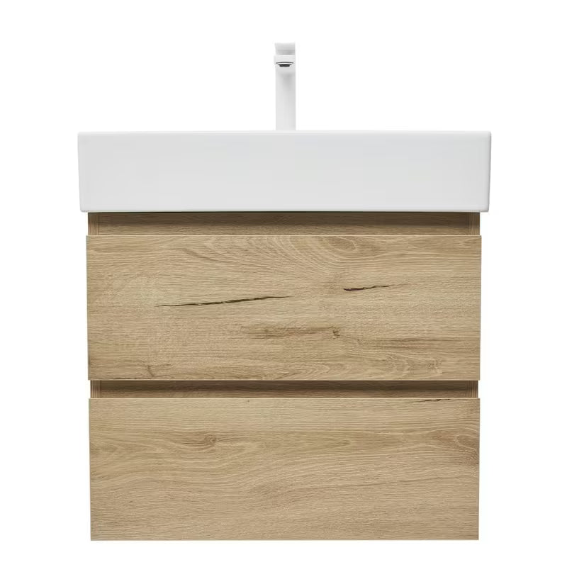 Viseča kopalniška omarica SAT B-Way u dekoru hrasta s keramičkim umivaonikom