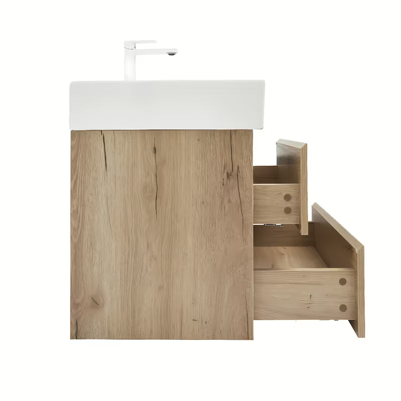 Viseča kopalniška omarica SAT B-Way u dekoru hrasta s keramičkim umivaonikom