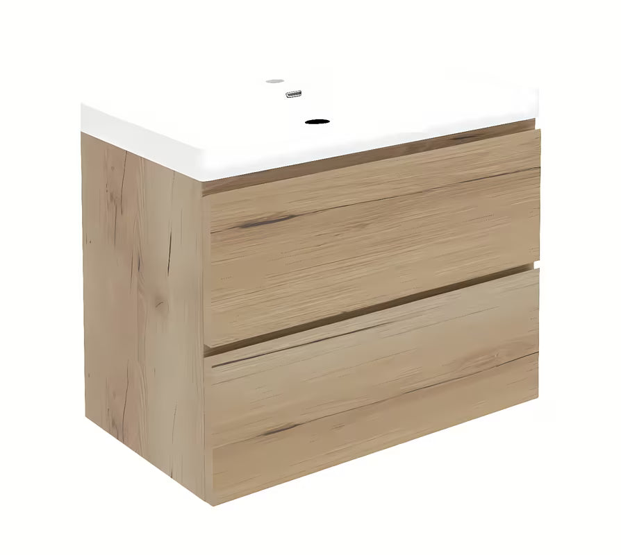 Viseča kopalniška omarica s keramičkim umivaonikom SAT B-Way u dekoru hrasta s mat završnom obradom.