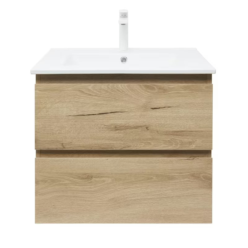 Viseča kopalniška omarica z umivalnikom SAT B-Way u dekoru hrasta s dvije ladice