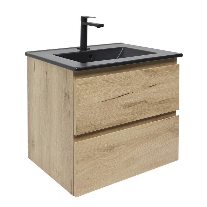 Kopalniška omarica z umivalnikom SAT B-Way u dekoru hrasta s crnim mat umivaonikom i slavinom