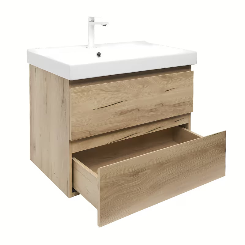 Viseča kopalniška omarica s keramičkim umivaonikom SAT B-Way u dekoru hrasta, mat izvedba