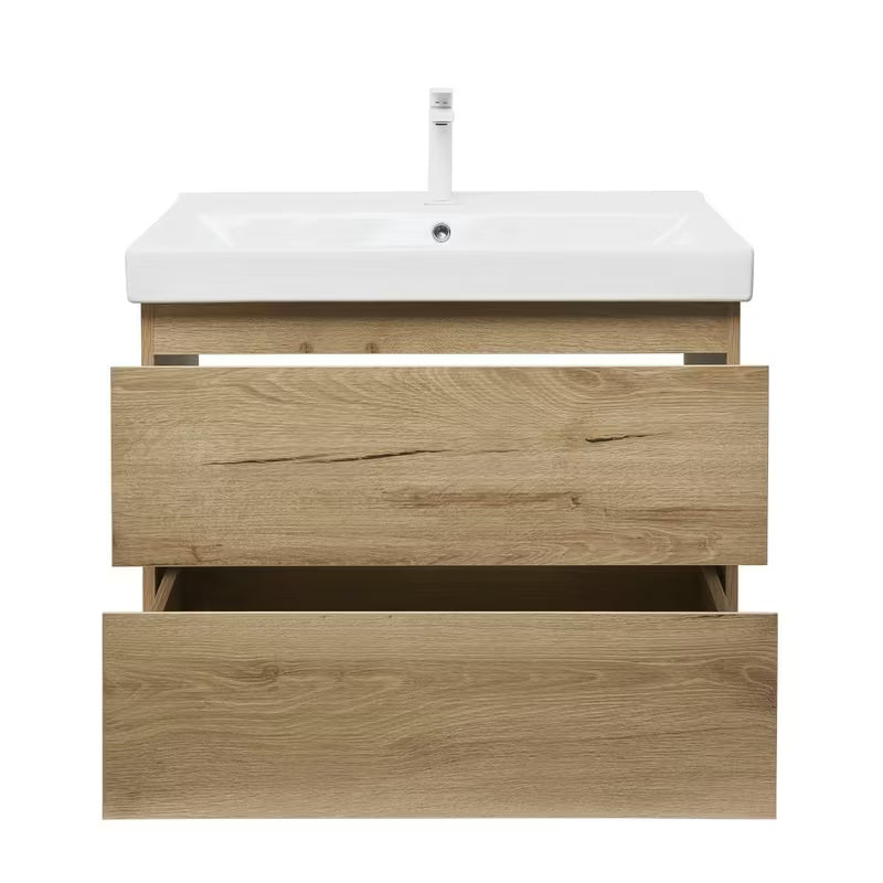 Viseča kopalniška omarica s keramičkim umivaonikom SAT B-Way u dekoru hrasta, mat izvedba