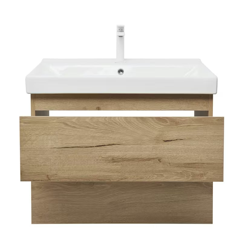 Viseča kopalniška omarica s keramičkim umivaonikom SAT B-Way u dekoru hrasta, mat izvedba