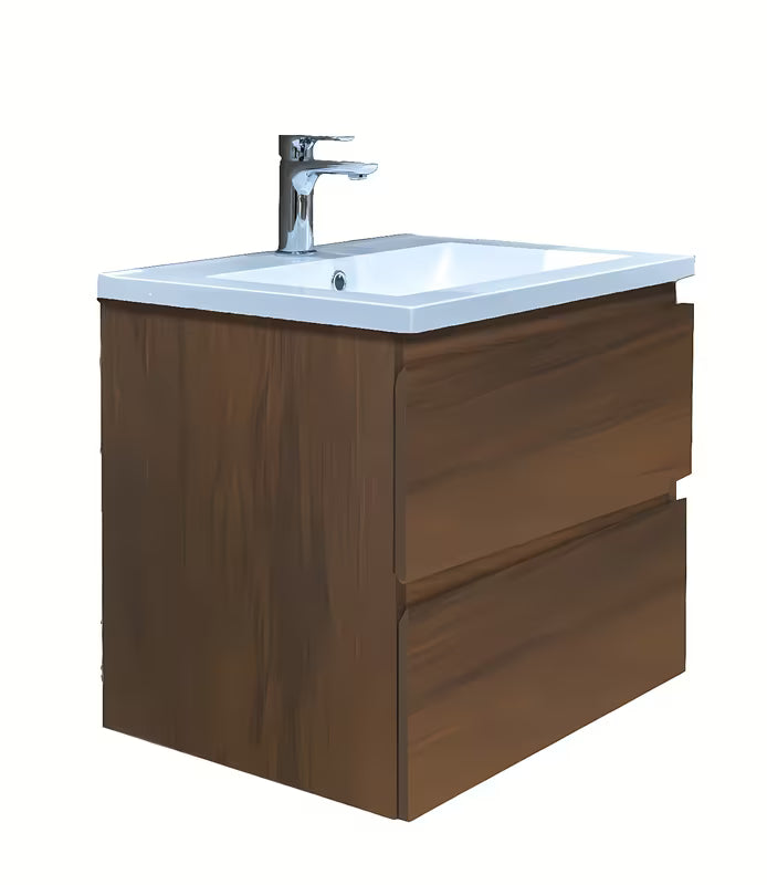 Viseča kopalniška omarica SAT B-Way s umivaonikom od lijevanog mramora u dekoru oraha