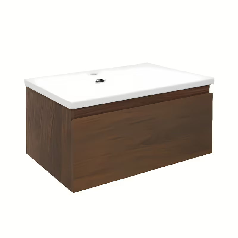 Viseča kopalniška omarica s keramičkim umivaonikom SAT B-Way u dekoru oraha s mat završnom obradom