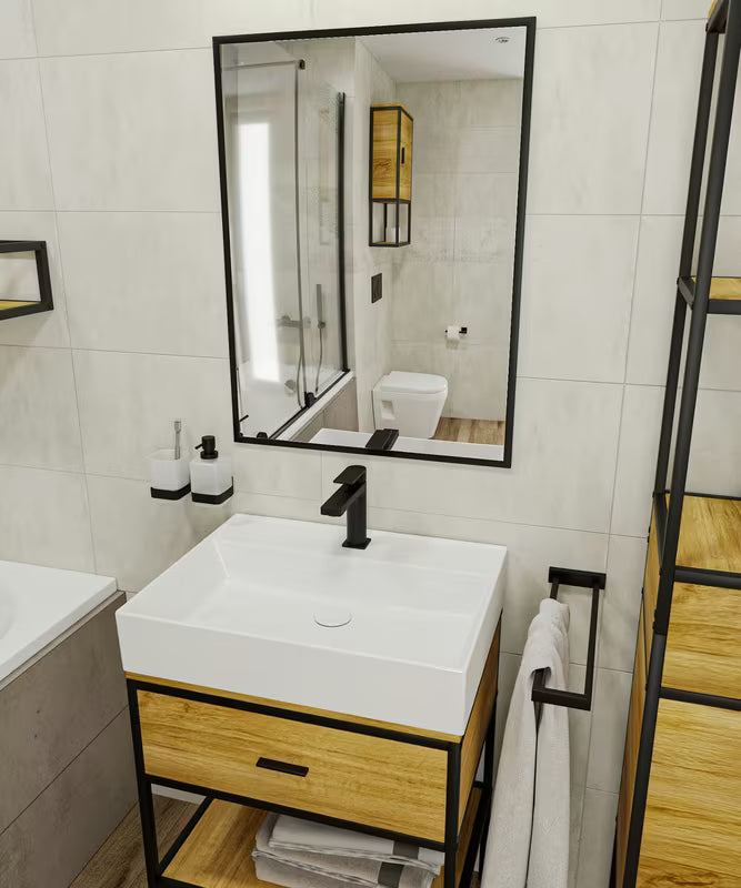 Stoječa armatura za umivalnik SAT B-Way u mat crnoj boji s ručicom za upravljanje brez odtoka.