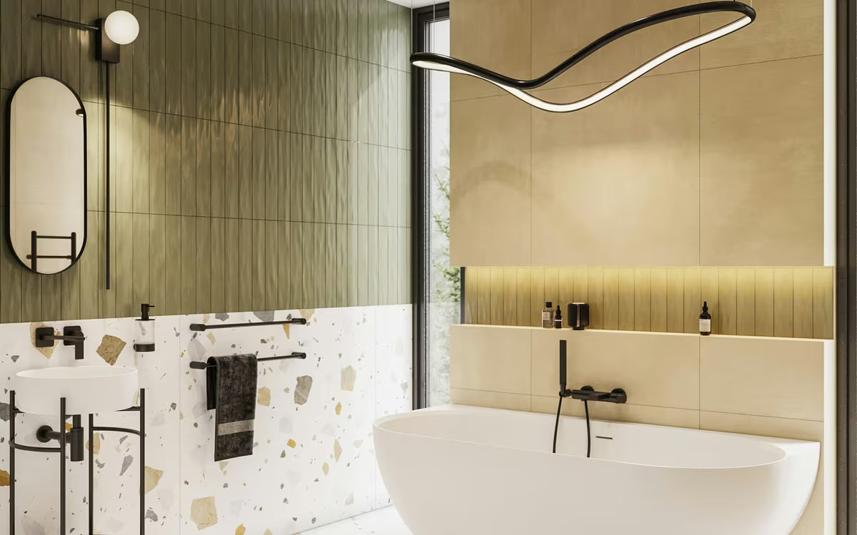 Enoročna za kadu i armatura za tuš SAT od Paffoni B-Way u mat crnoj boji