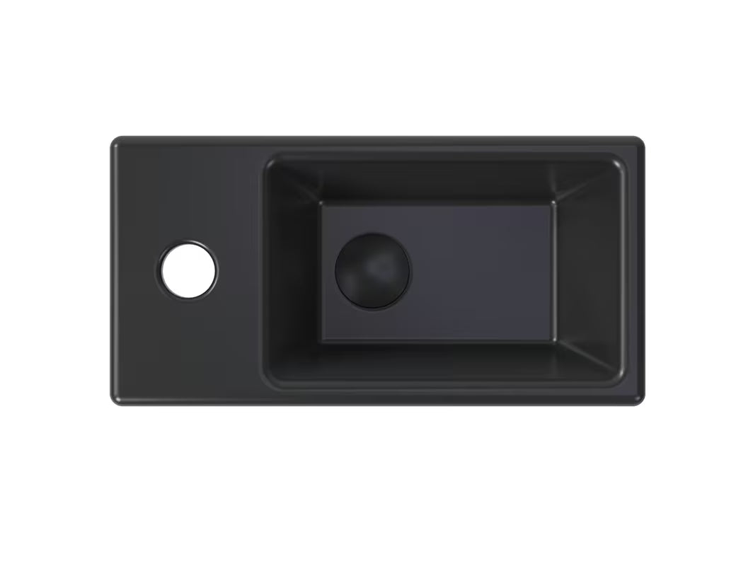 Viseče umivalnik SAT Brevis 40,5x20,5 cm v mat črni barvi z levo odprtino pro armature.