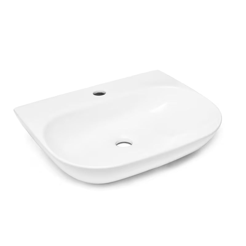 Belo viseče keramični umivalnik SAT Brevis 50x38,5 cm brez preliva z odprtino pro za armaturo.