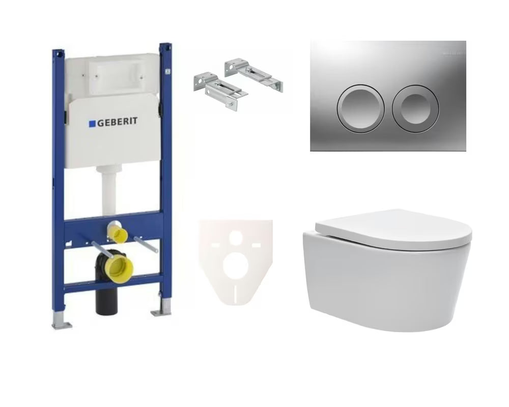 Viseči WC set SAT Brevis s podometnim splakovalnikom Geberit Delta in belo tipko za splakovanje