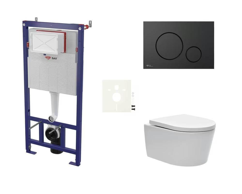 Viseči WC set SAT Brevis s podometnim modulom, splakovalno tipko in sedežem s funkcijo mehko Zapiranje Soft Close