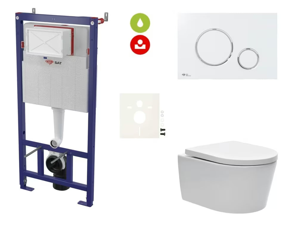 Viseči WC set SAT Brevis s podometnim varčnim splakovalnikom in splakovalno tipko