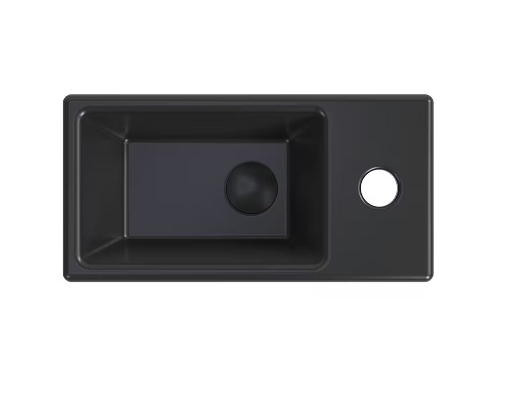 Viseče keramički umivalnik SAT Brevis 40,5x20,5 cm u mat crnoj boji s otvorom za pro slavinu desno.