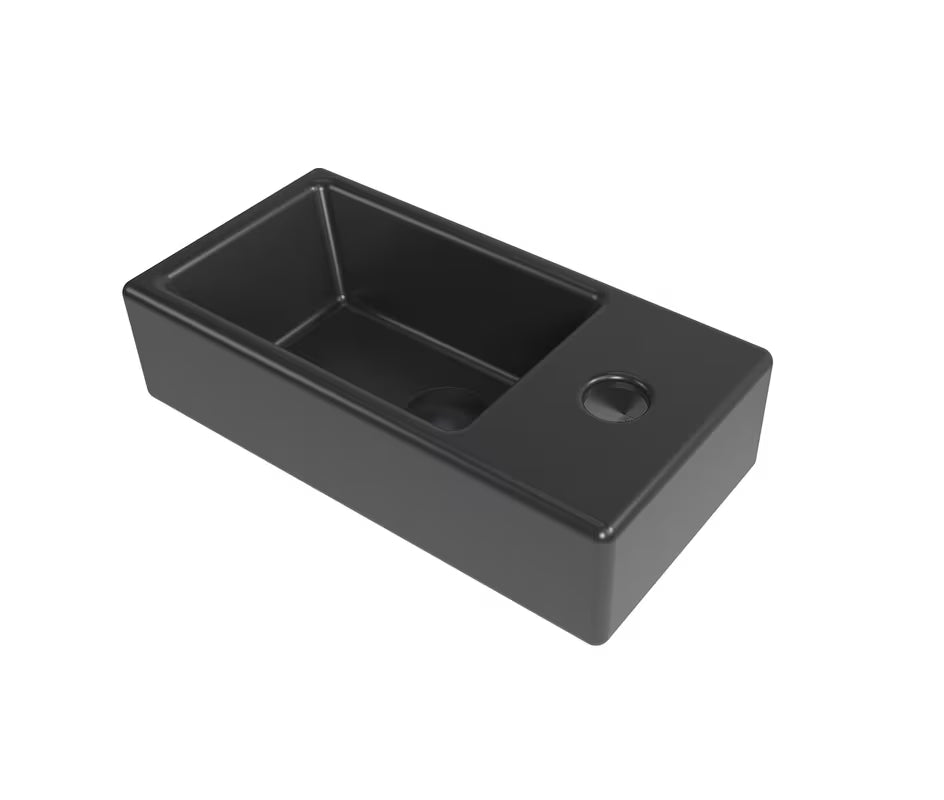 Viseče keramički umivalnik SAT Brevis 40,5x20,5 cm u mat crnoj boji s otvorom za pro slavinu desno.