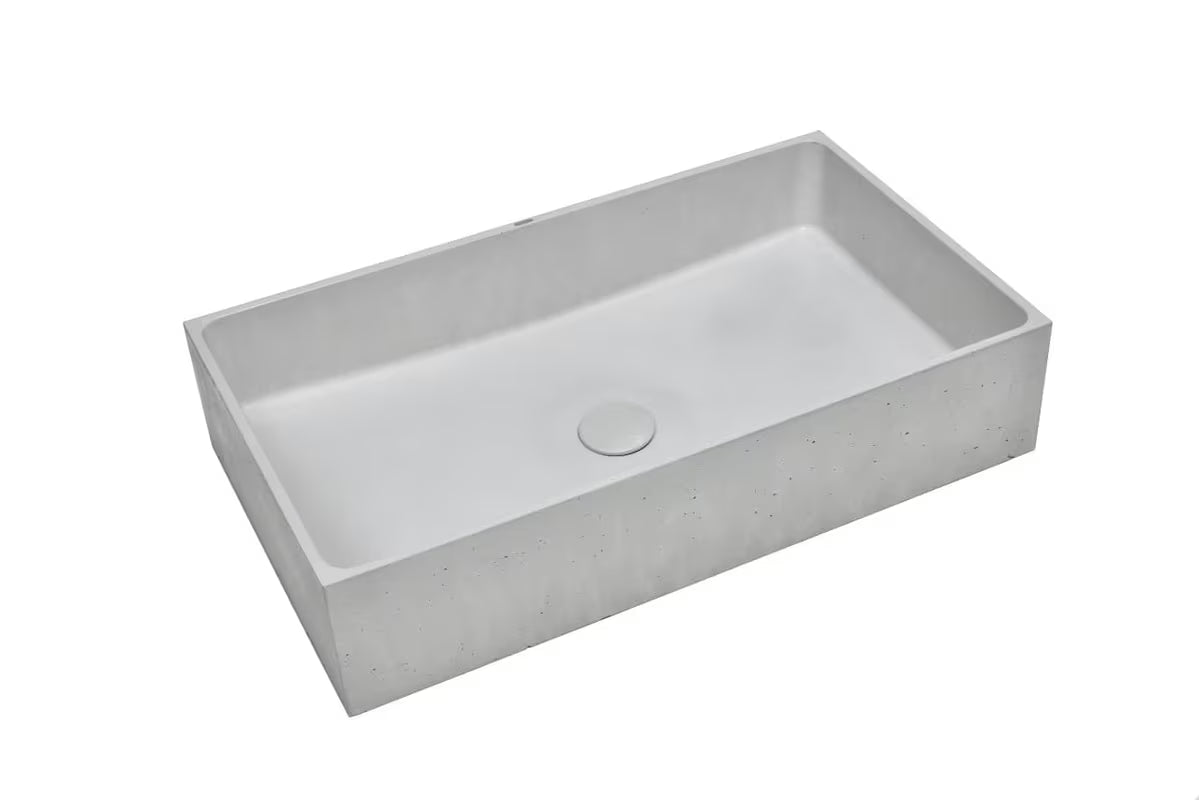 Siv betonski umivalnik na ploščo SAT Cemento 64 x 37 cm z oglato obliko brez preliva