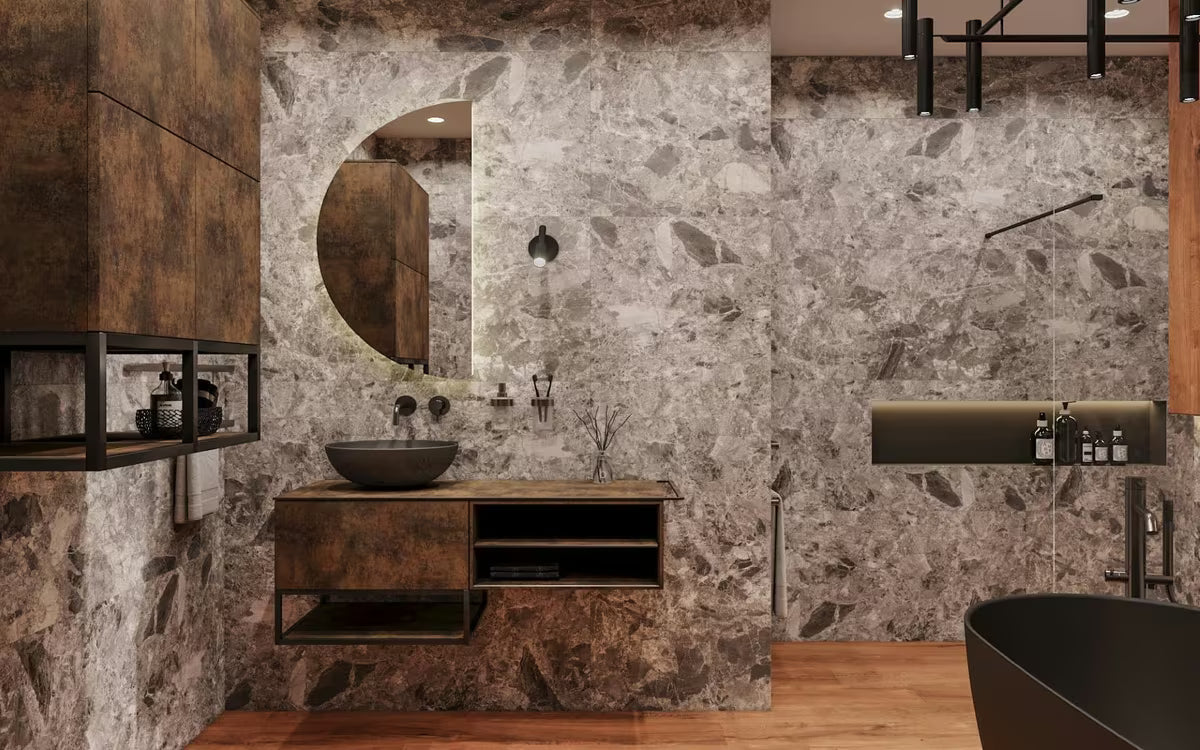 Antracitni betonski umivalnik na ploščo SAT Cemento 42x42 cm s tankim stijenkama